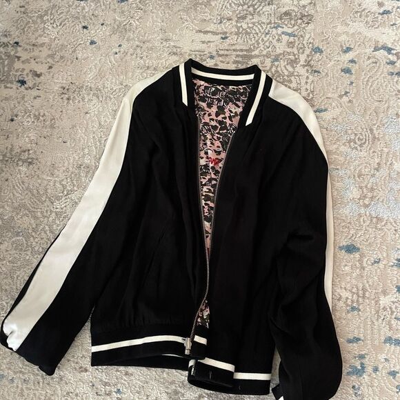Zadig & Voltaire Artistic Pink and Black reversible Bomber Jacket - Picture 2 of 3